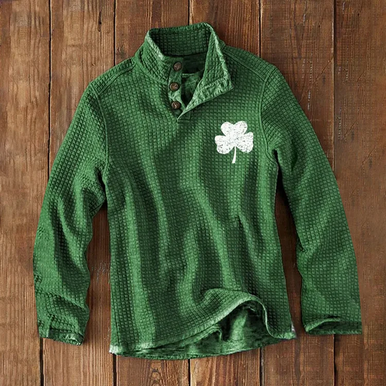 Men's St. Patrick's Day Shamrock Pattern Stand Collar Casual Long Sleeve Sweatshirt