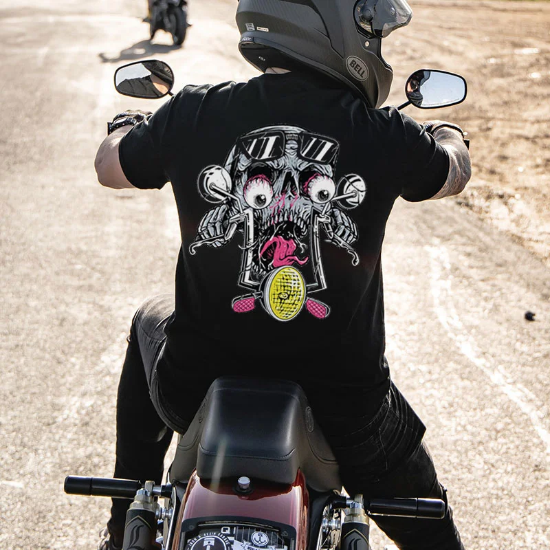 Skull Motorcycle Handle Print Men's T-shirt