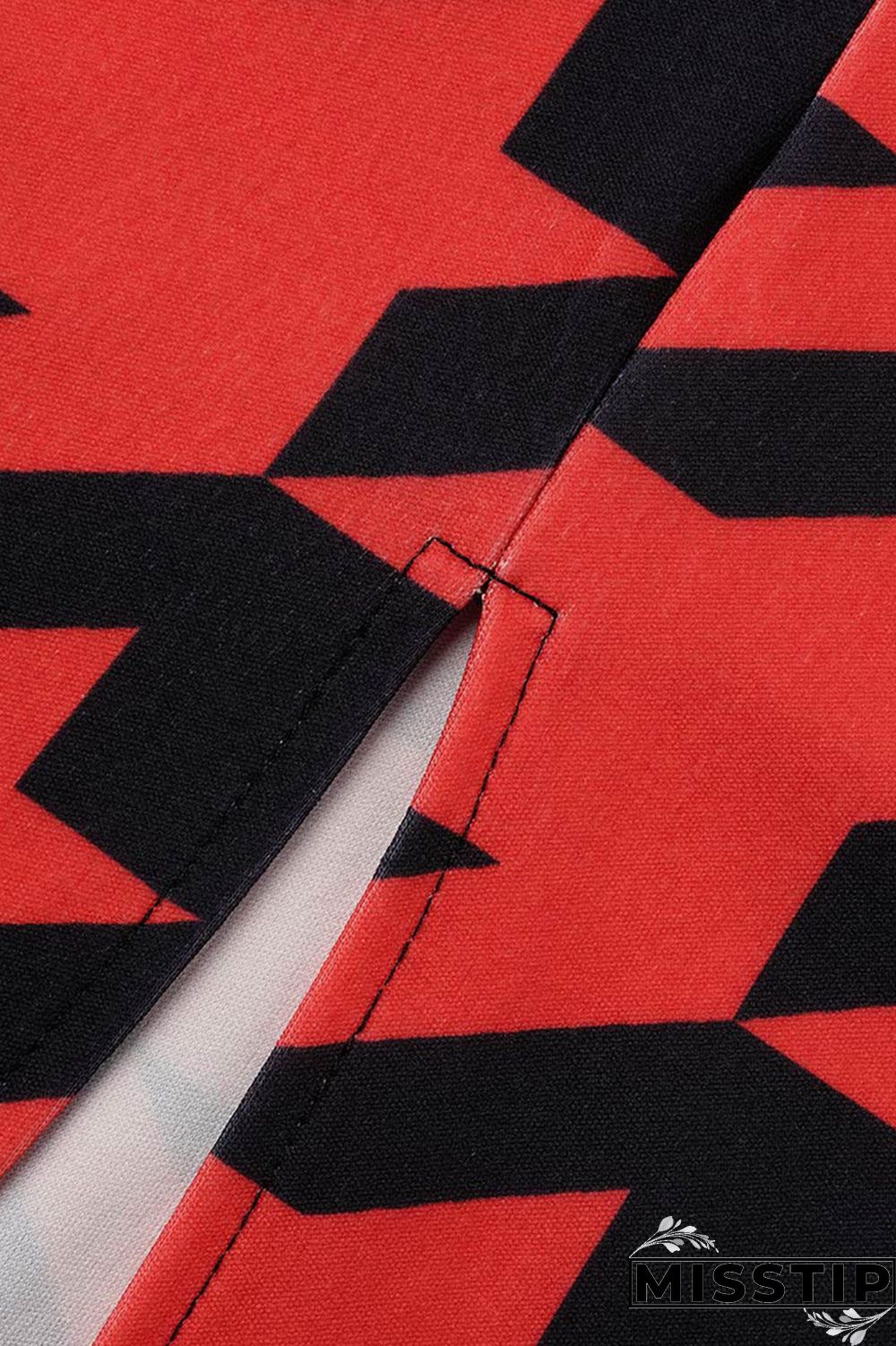 Red Casual Print Basic Half A Turtleneck Sleeveless Dress Plus Size Two Pieces