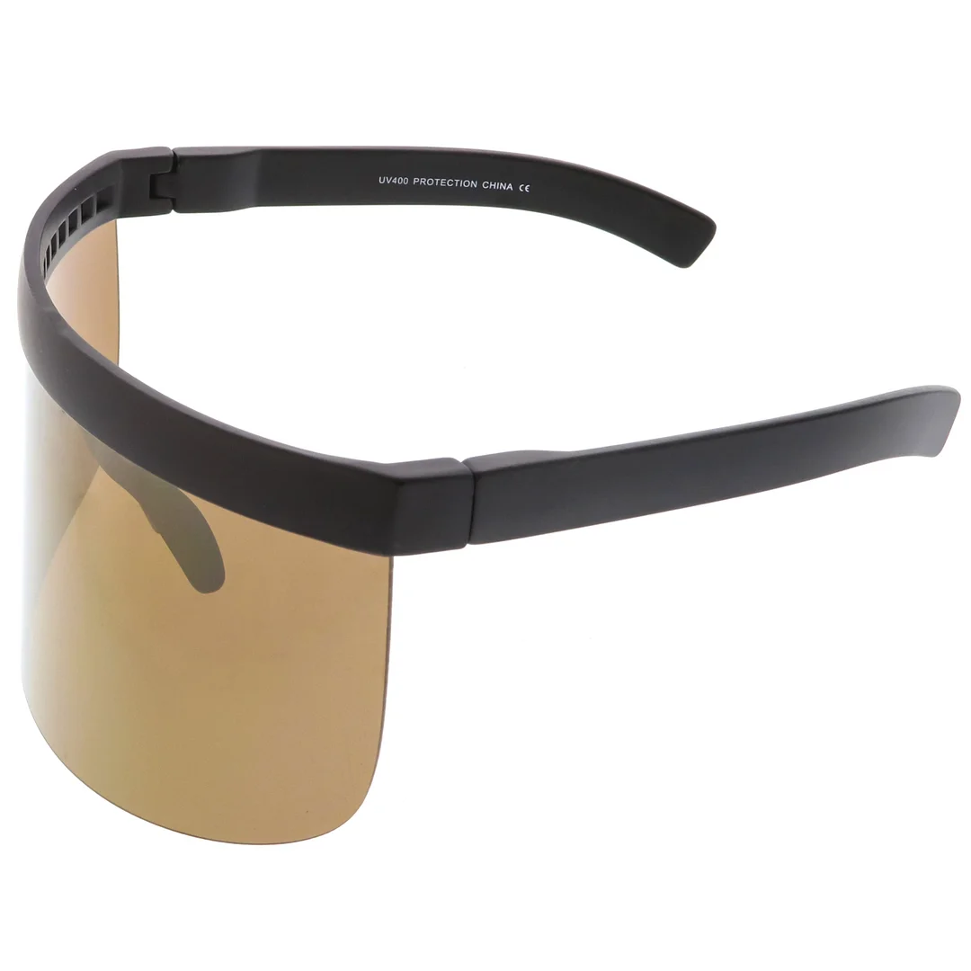 Futuristic Oversize Shield Visor glasses Flat Top Mirrored Mono Lens 172mm