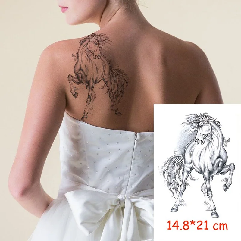 Waterproof Temporary Tattoo Sticker Horse Big Animal Hair Tatoo Water Transfer Fake Tatoo Flash Tatto Woman Man Kid 14.8*21 Cm