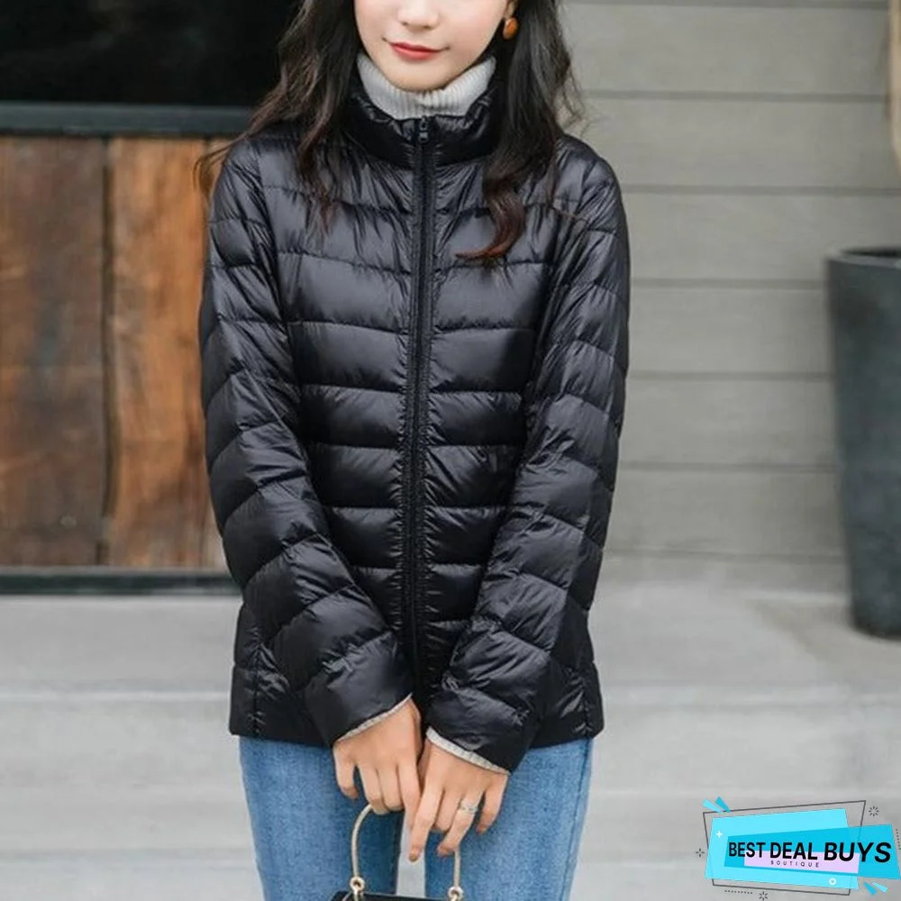 Autumn and Winter Light Down Jacket Women Stand Collar Short Coat