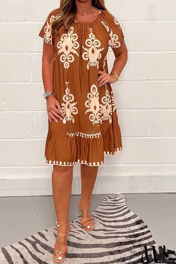 MidiSono - Geometric Pattern Multi Print Square Neck Dress