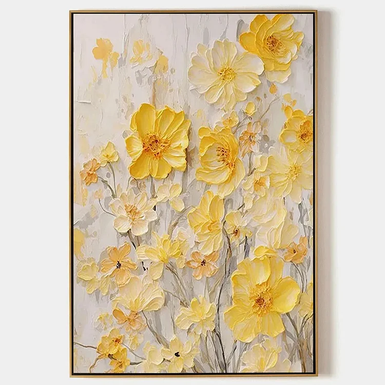 GOLDEN SUNFLOWERS: Textured Impasto Floral Painting in Yellow（Canvas painting）