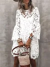 Casual Lace Hollow Flared Sleeves Round-Neck Mini Dress
