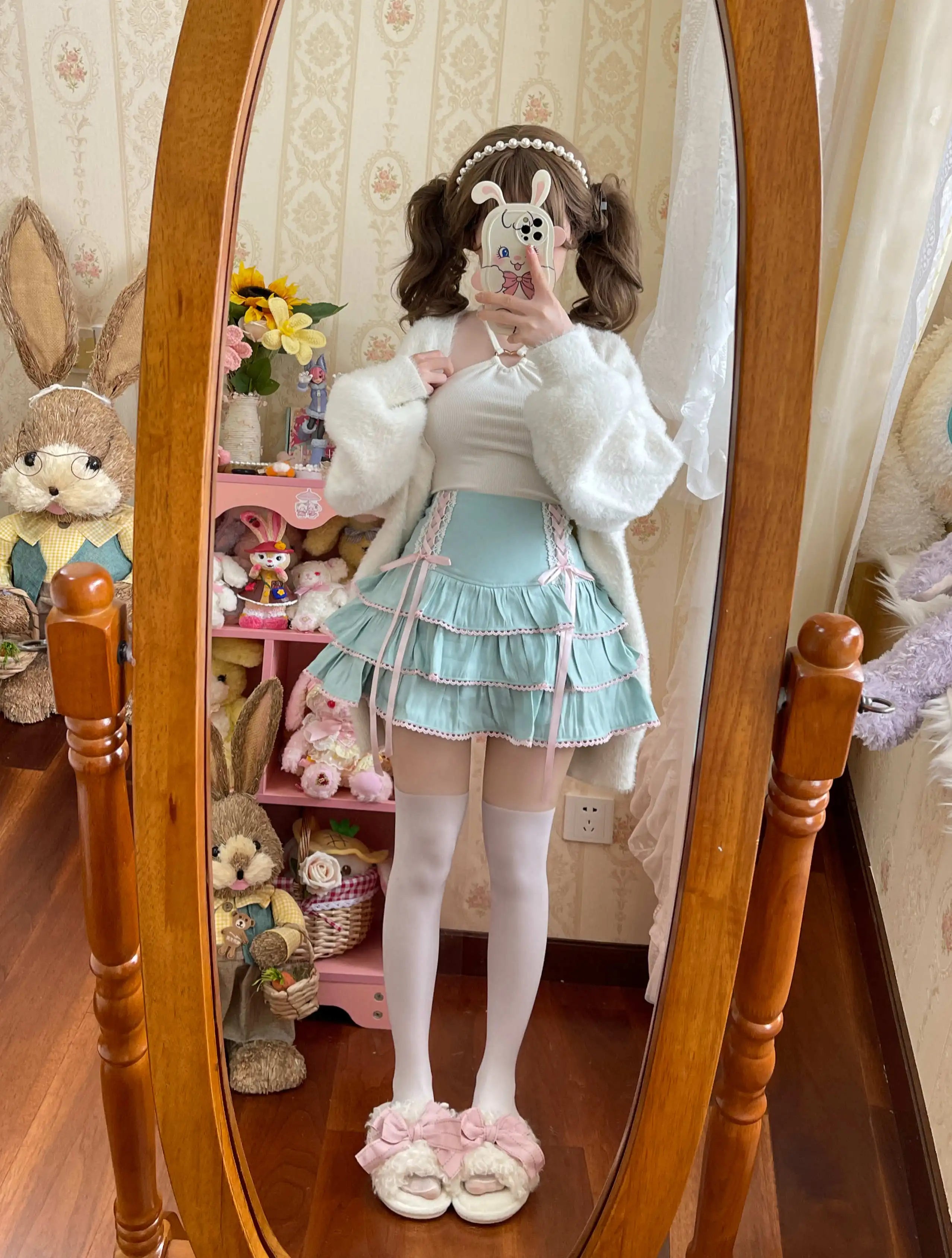 Lolita Tiered Mini Skirt Women Skorts Kawaii Layered Ruffle High Waist Lace Up A Line Cute Skirts for Teen Girls Aiertu