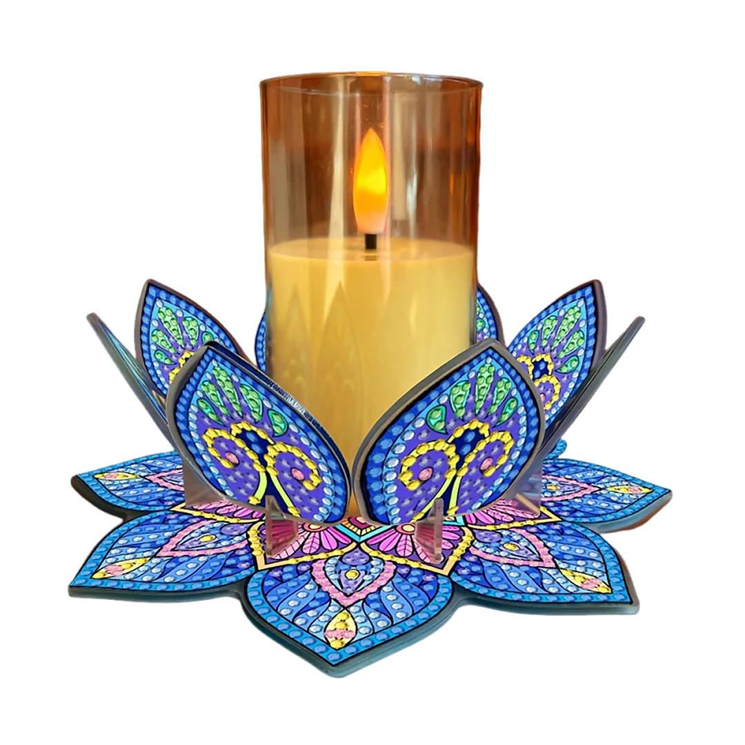Mandala Lotus-G Acrylic DIY Diamond Painting Candle Holders Without Candles Crystal Painting Tealight Candle Stand Table Centerpiece for Adults Beginners Home Party Decor
