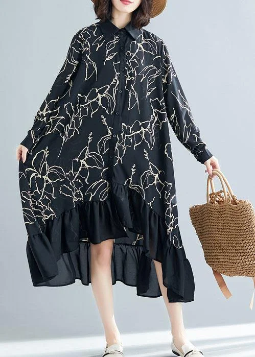 Modern black prints cotton dresses ruffles Plus Size summer Dresses