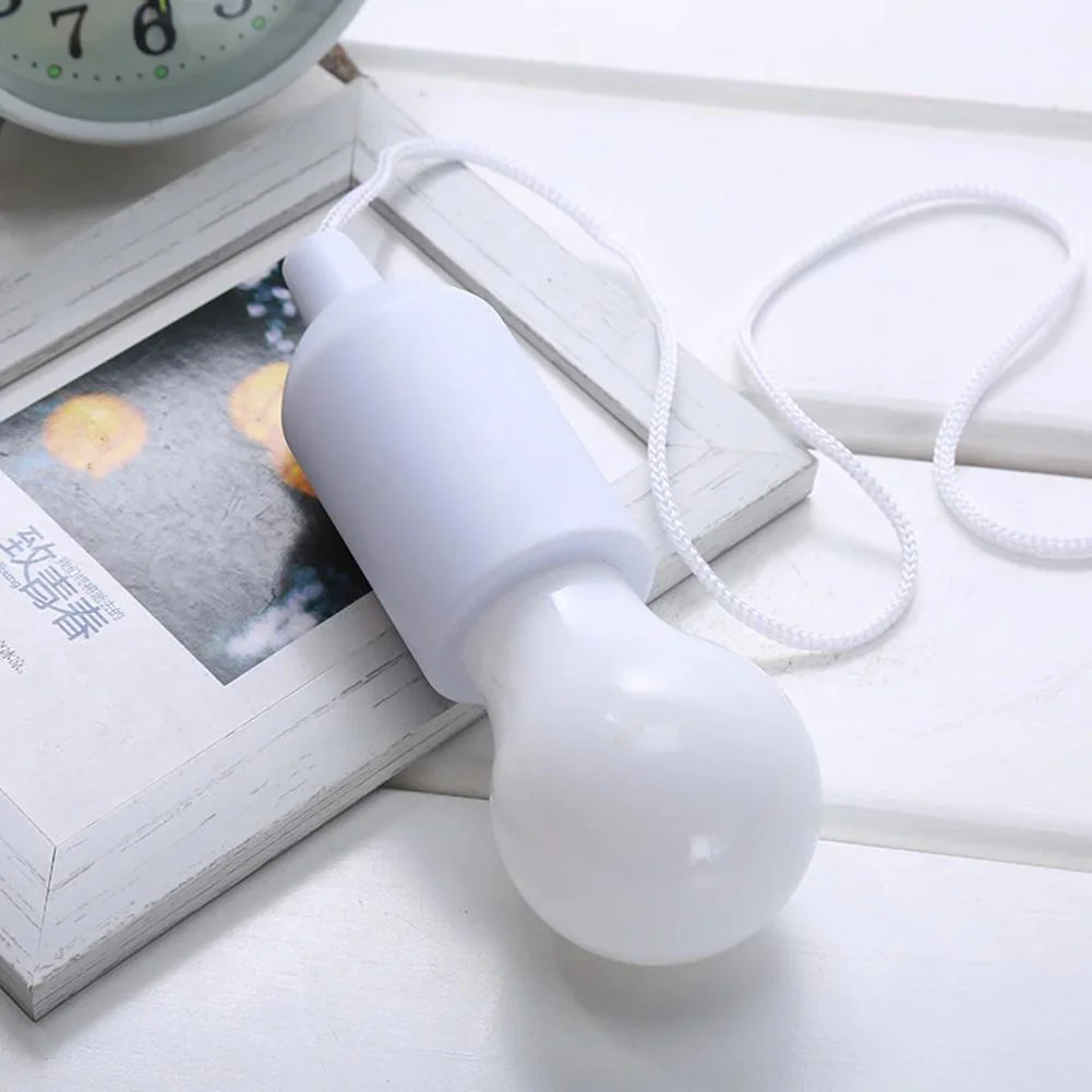 LED Hanging Light Bulb Battery Powered Colorful Pull Cord Bulbs (White)