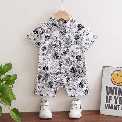 Boys/Girls Short-sleeved Shirt+Shorts Set 2021 Summer New Fashionable and Handsome 1-2-3-4-5 Years Old Kids Beach Vacation Suit