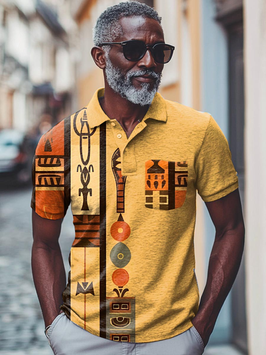Vintage African Art Abstract Pattern Vintage Print Casual Cotton Polo