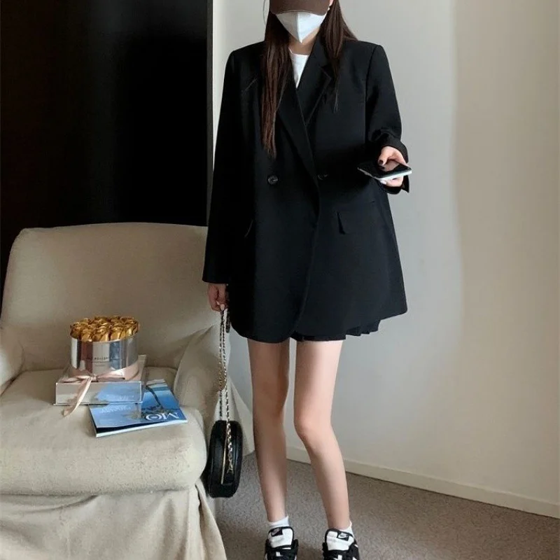 Toloer Toloer Retro Black Suit Jacket Female Small Loose Korean Version Of The 2024 Autumn New Casual Suit Woman-Outfit Ideas