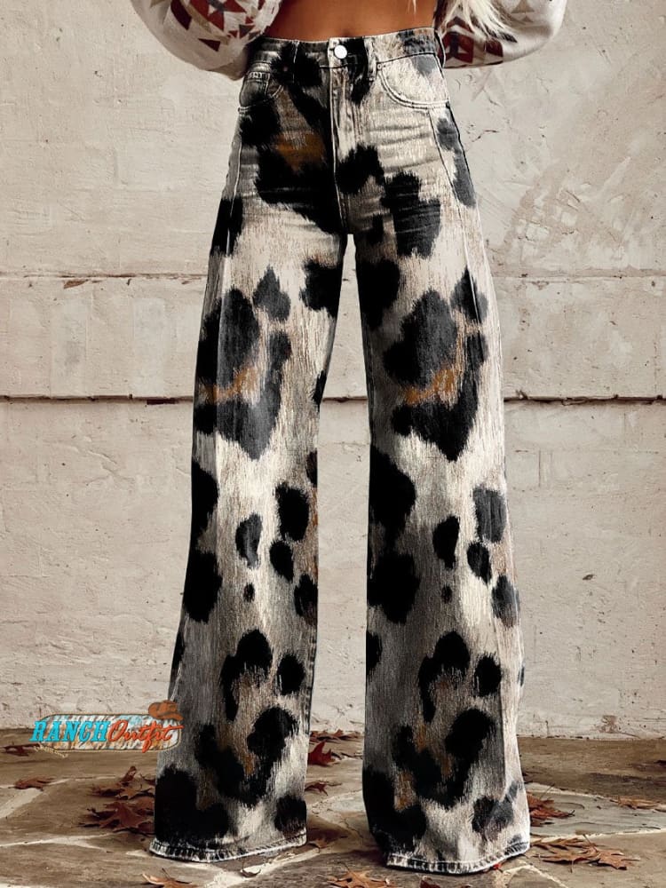 Women’s Vintage Print Casual Wide Leg Pants Multicolor / S