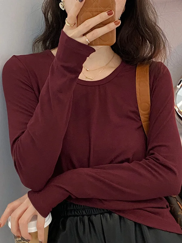 6 Colors Minimalist Pure Color Long Sleeves T-Shirt Top