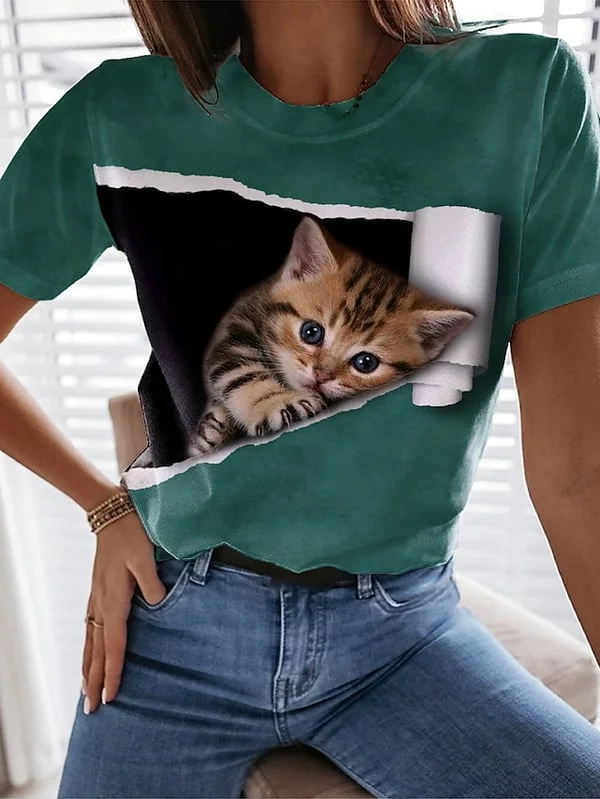 Women's 3D Cat Print T-shirts