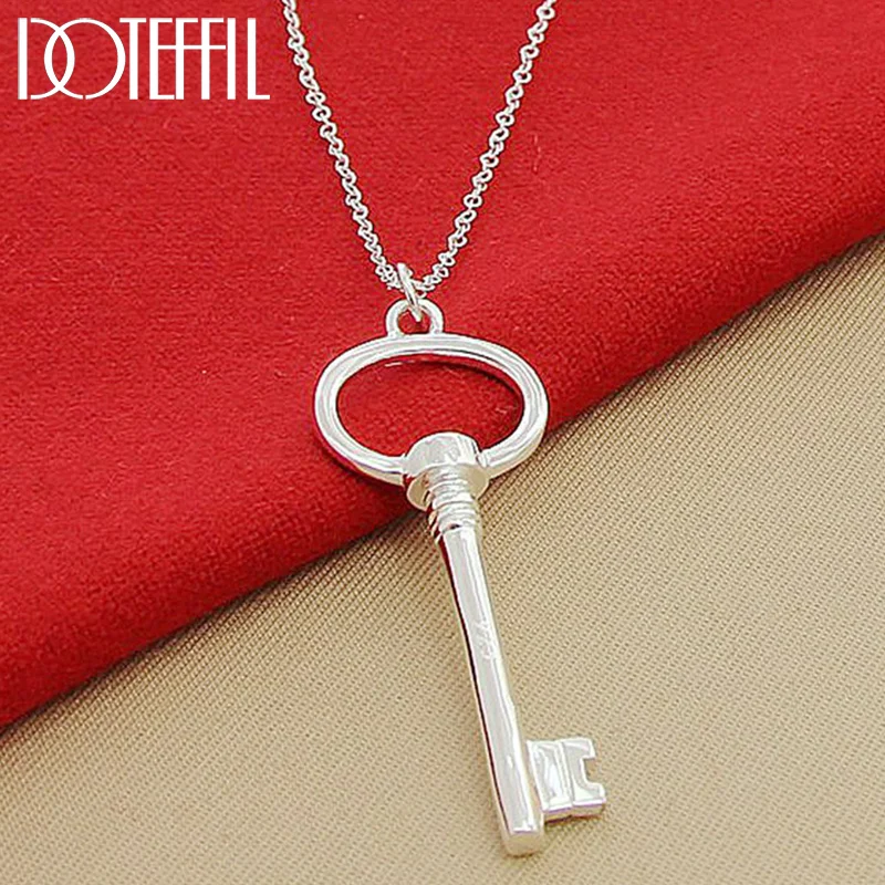 DOTEFFIL 925 Sterling Silver Round Key Pendant Necklace 16-30 Inch Chain For Woman Jewelry