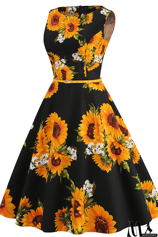 MidiSono - Vintage Bowknot Back Floral Dress
