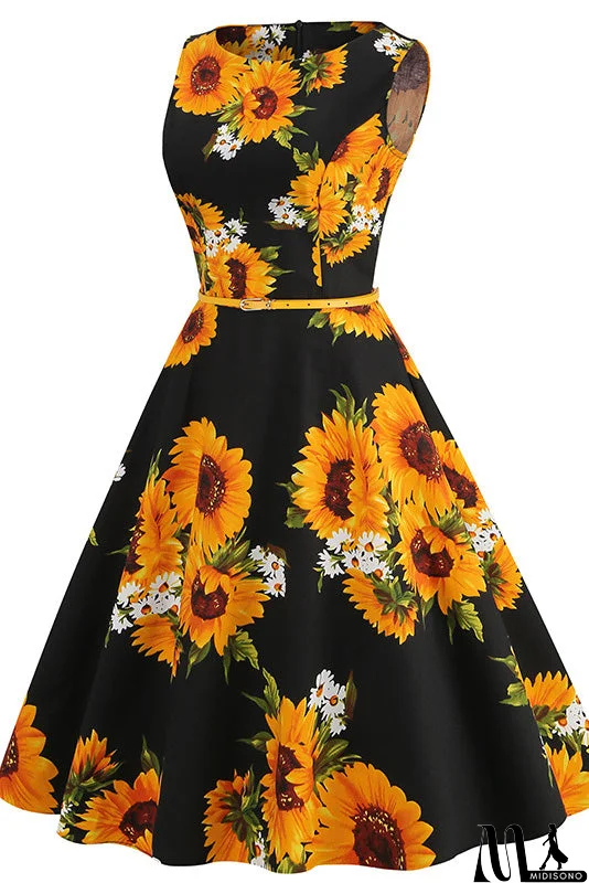 MidiSono - Vintage Bowknot Back Floral Dress