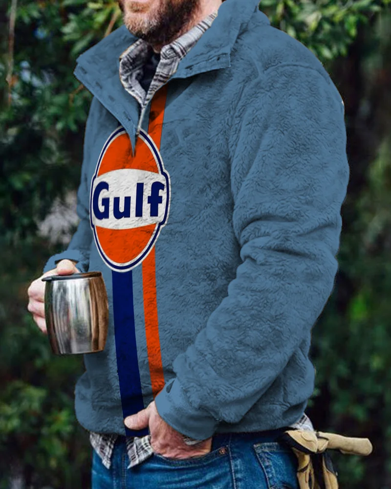 Men's Retro Long Sleeve Fuzzy  Standing Collar Sweatshirts plush Pullover 9ee9