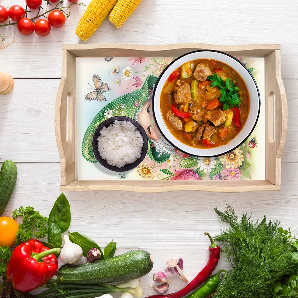 5D DIY Wooden Goblin Diamond Painting Tray Art Craft with Handle for Home Decoration