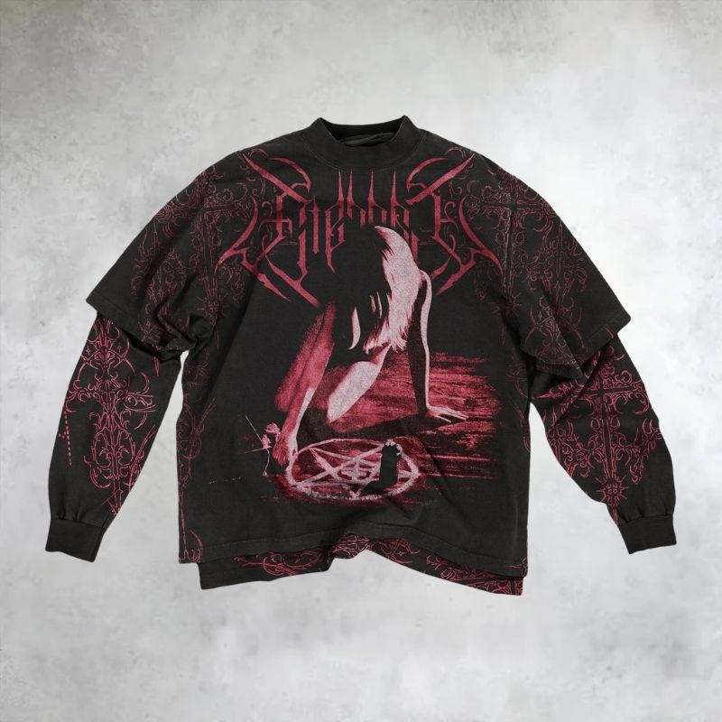 Gothic Occult Ritual Layered Long Sleeve T-Shirt
