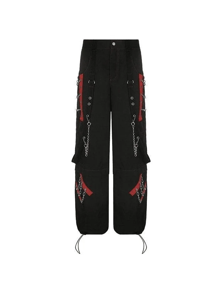 Brownm Chain Embellished Strap Straight Leg Pants