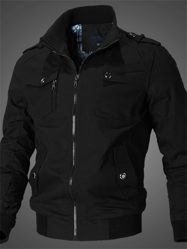 Solid Color Casual Stand Collar Men's Jacket Cotton Coat -vasmok