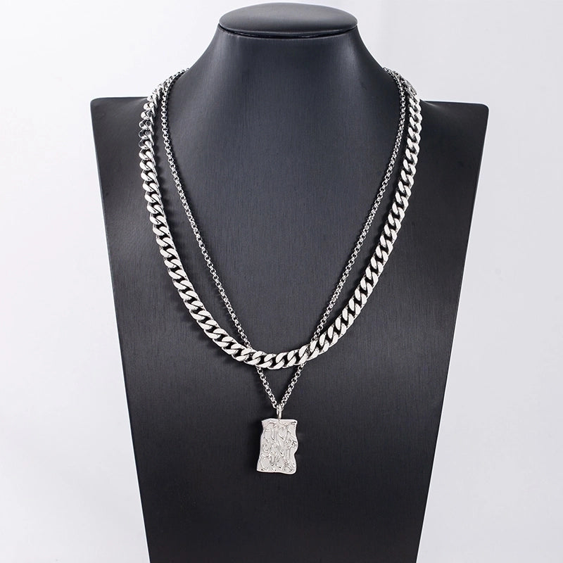 Jewelry Hip-Hop Streetwear Cool Style Geometric 304 Stainless Steel Polishing Double Layer Necklaces