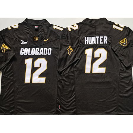 Men's Colorado Buffaloes Black #12 Hunter Stitched Jersey IFRK