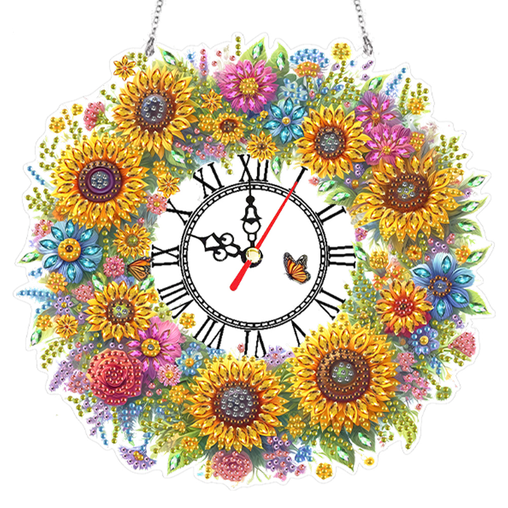 Acrylic Special Shape Sunflower 5D Diamond Painting Wreath Clock Art Craft