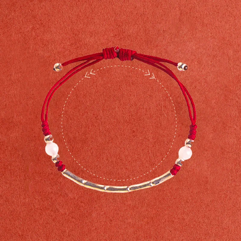 Bamboo White Agate Red Agate 925 Sterling Silver Bead Protection String Braided Bracelet
