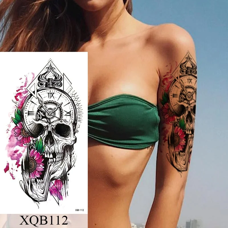 Waterproof Temporary Tattoo Sticker Lace Rose Flowers Lion Flash Tattoos Wolf Fox Body Art Arm Fake Sleeve Tatoo Women