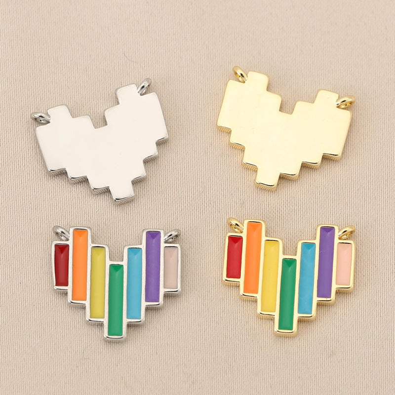 1 Piece Copper Rainbow Heart Shape Pendant