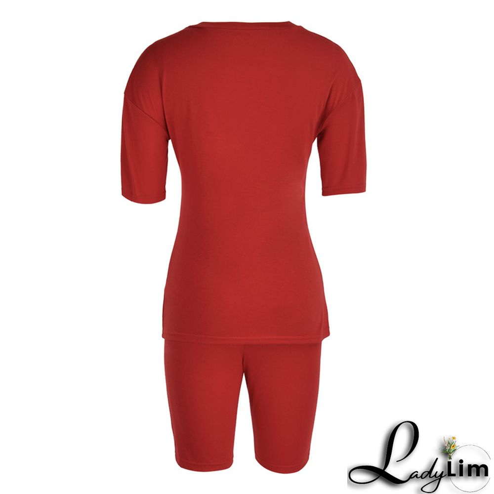 Blue Fashion Casual Letter Print Patchwork O Neck Short Sleeve Two Pieces