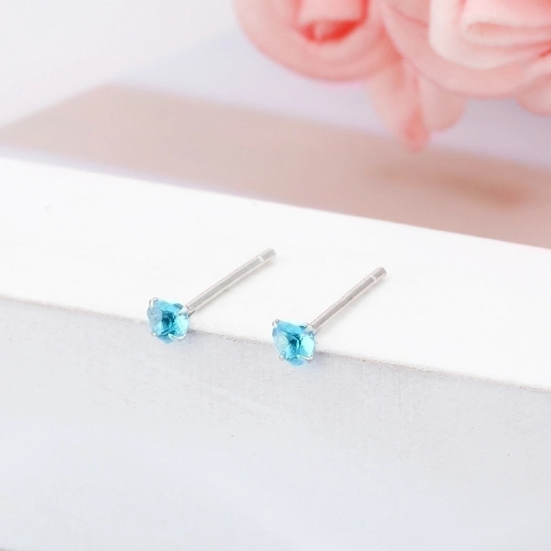 1 Pair 925 Sterling Silver Zircon Heart Shape Ear Studs