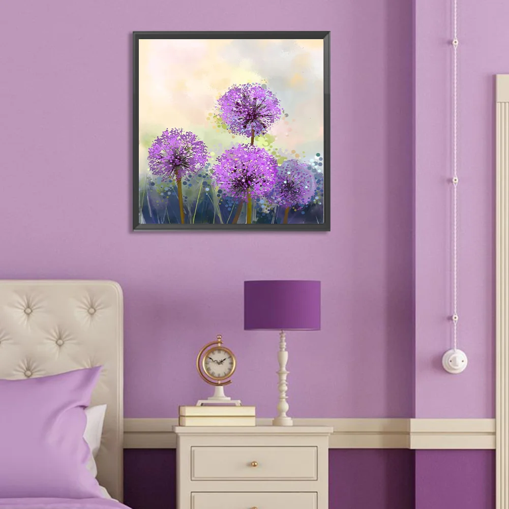 5D DIY Full Round Drill Diamond Painting Purple Dandelion Kit Home Decor 30x30cm