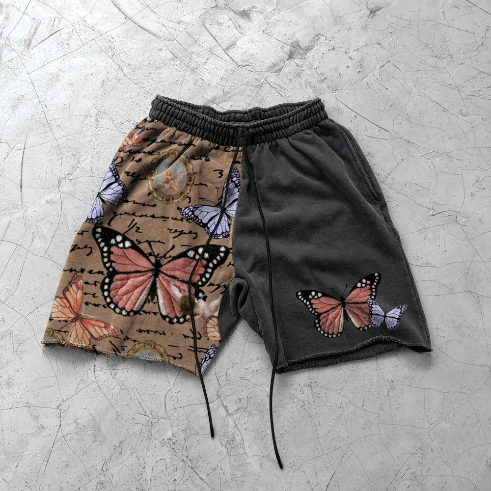 Street print stitching butterfly shorts
