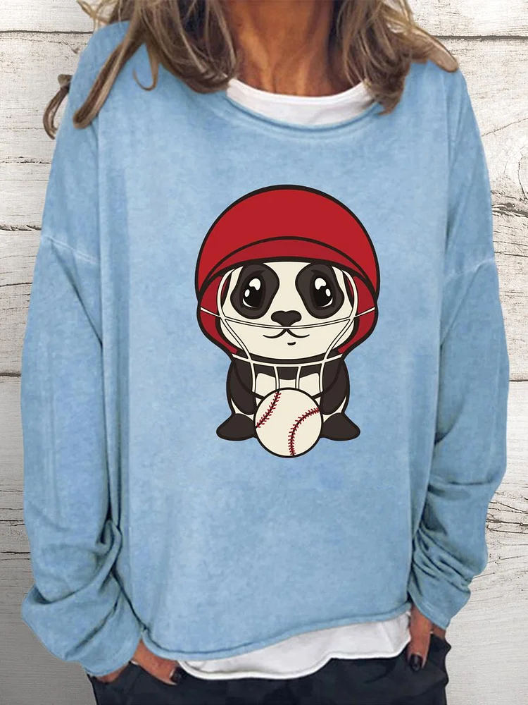 Panda baseball Women Loose Sweatshirt-Annaletters
