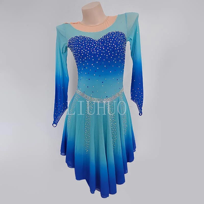 Figure Skating Dress Performance Clothes Children's Woman Adult Competition Clothes Sporting Clothes Blue