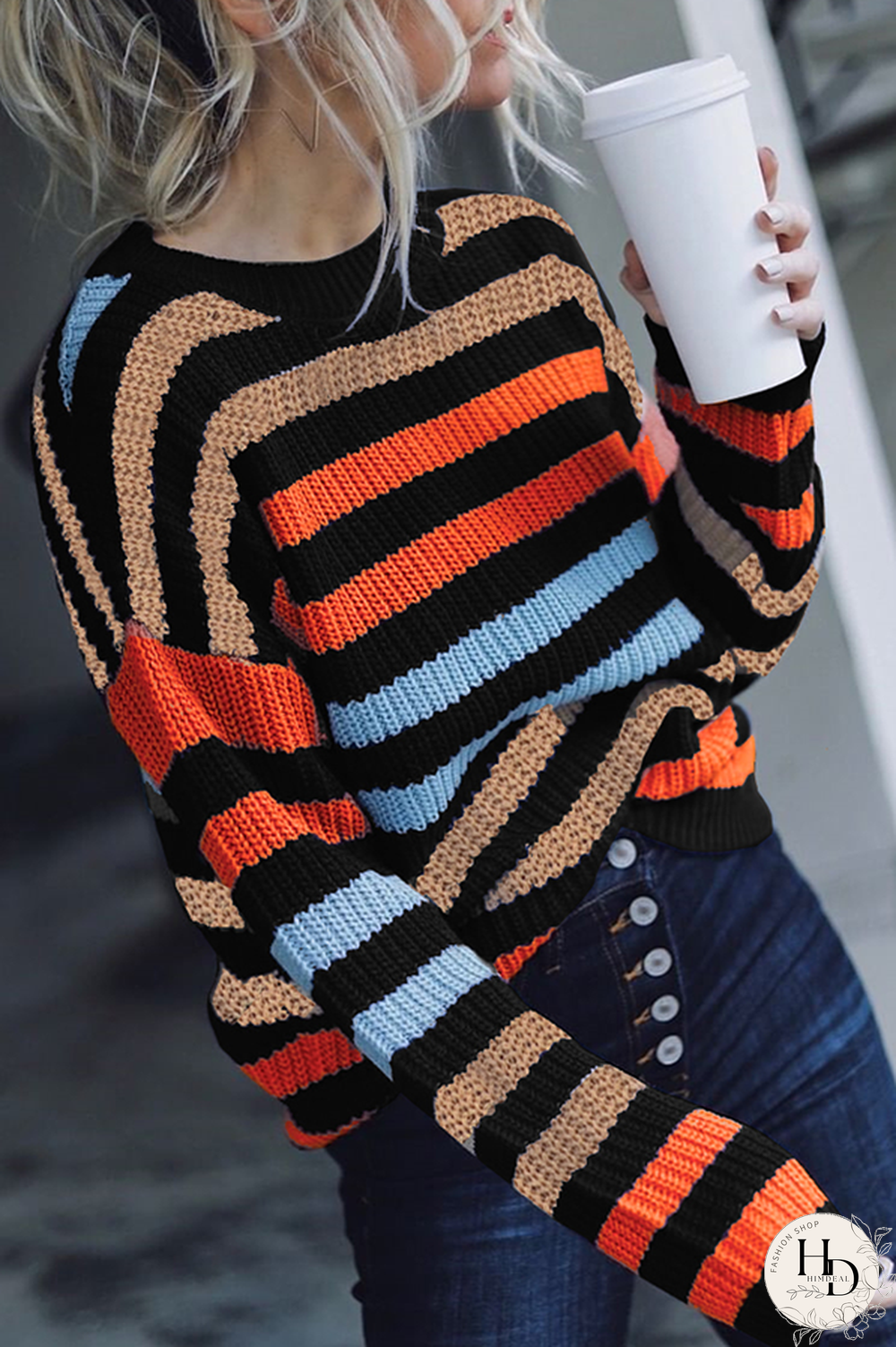 Fashion Casual Striped Basic O Neck Tops Sweater