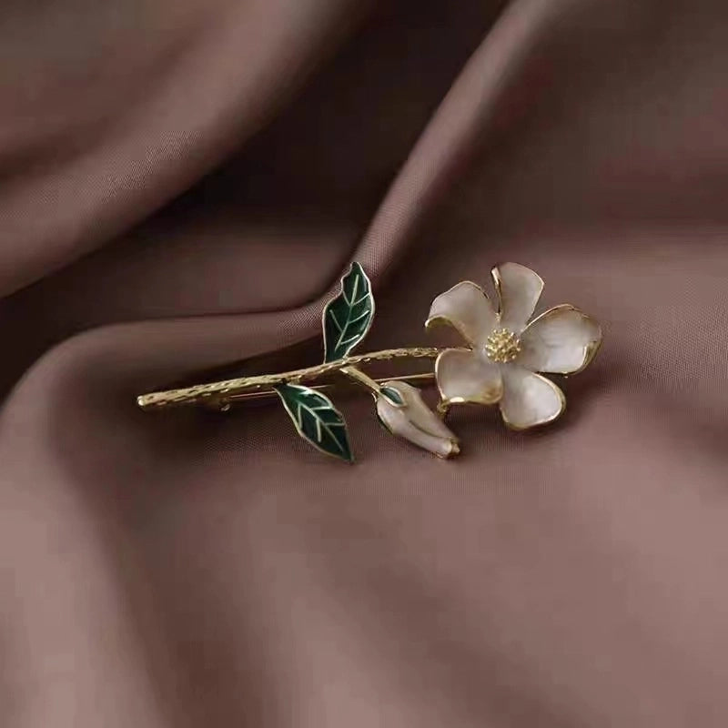 Fashion Pin Flower Alloy Plating Inlay Artificial Gemstones Pearl Women’S Brooches
