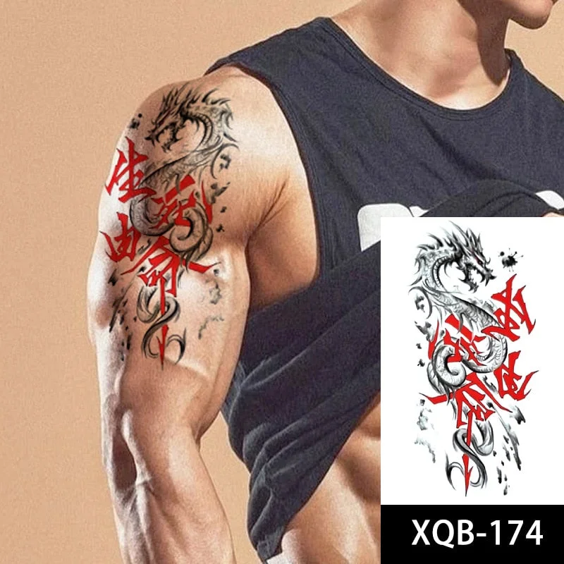 Waterproof Temporary Tattoo Stickers Large Half Arm Women Gun Snake Skull Rose Peony Sleeve Chest Fake Tattoo Flash Body Art