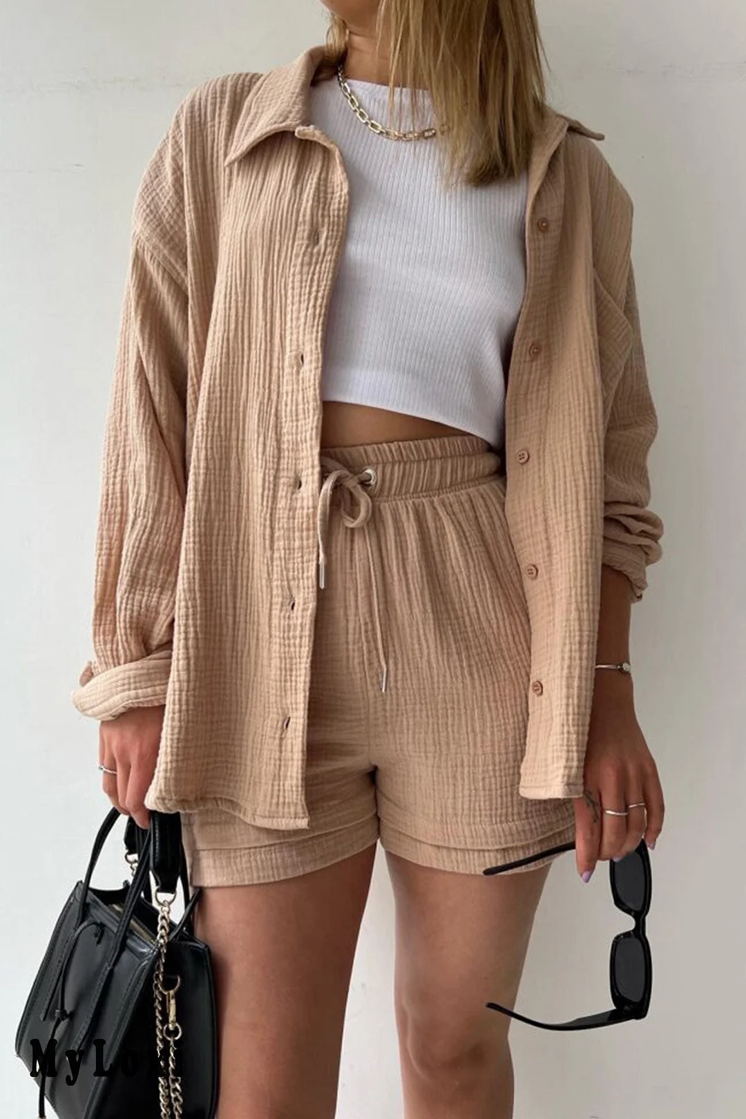 Long sleeve shirt short set