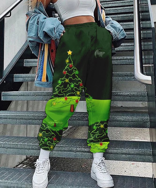 Christmas Print Loose Fitness Track Pants