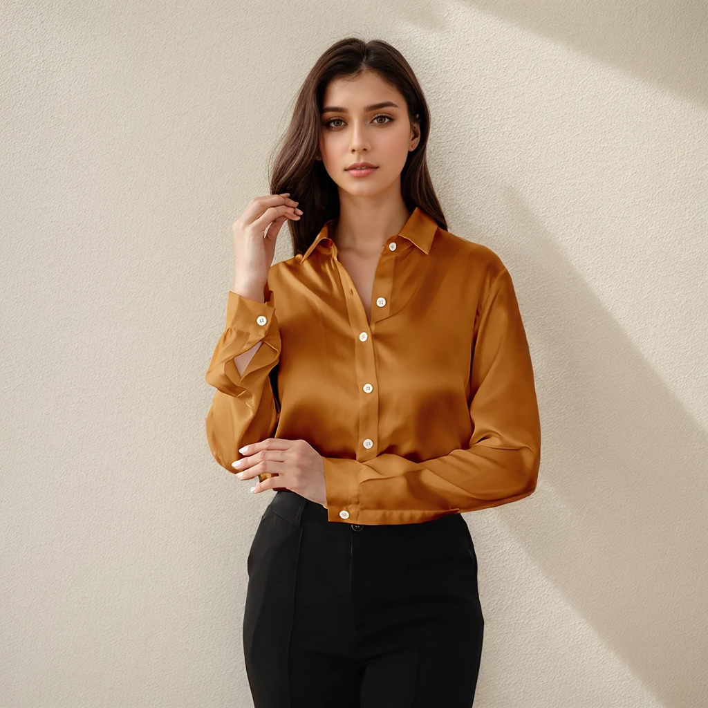 Chemise ajustée en soie de couleur unie- SOIE PLUS