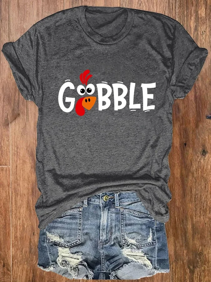 Women's Gobble Thanksgiving Print Crew Neck T-Shirt