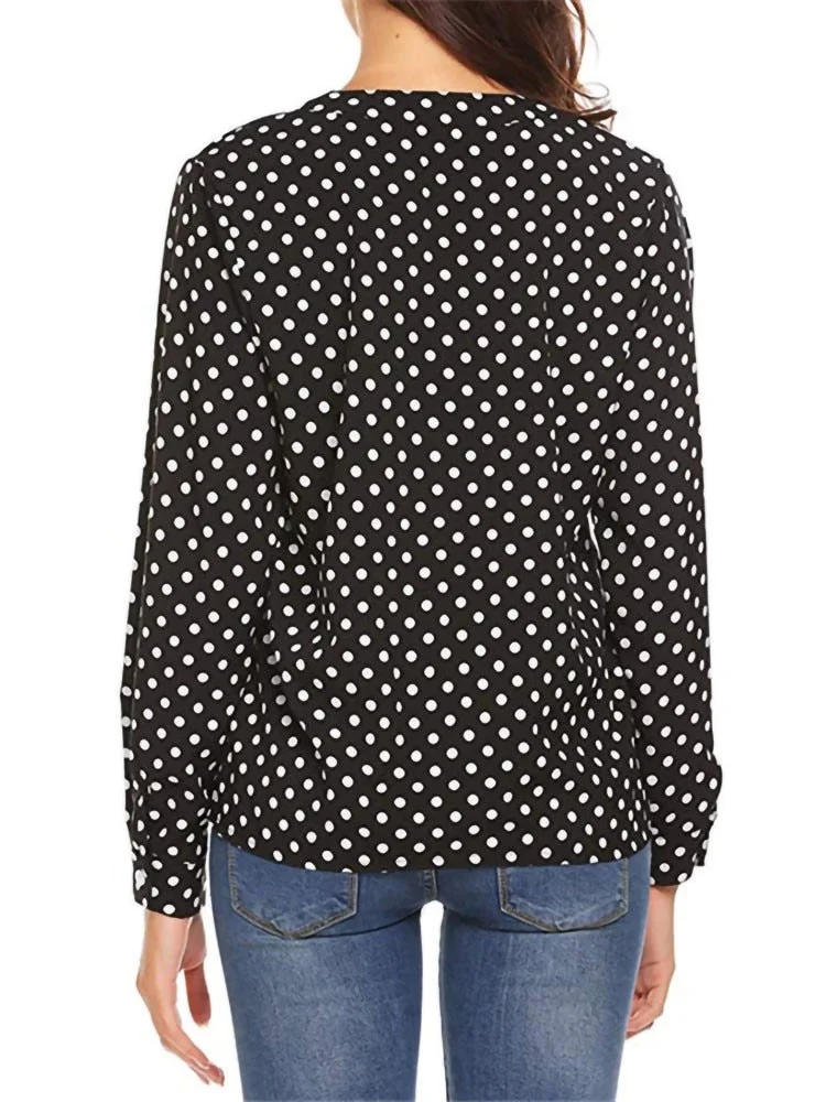 2022 New Polka Dot Blouses Women Xxl Clothes V-neck Long Sleeve Shirt Plus Size Tops For Women Office Blouse