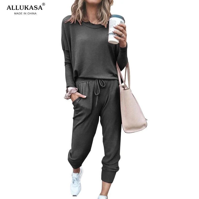 Tracksuit Women 2 Piece Set Loose Comfortable Simple Style Solid Color Long Sleeve Casual Suit Clothes 2020 top Spring Autumn