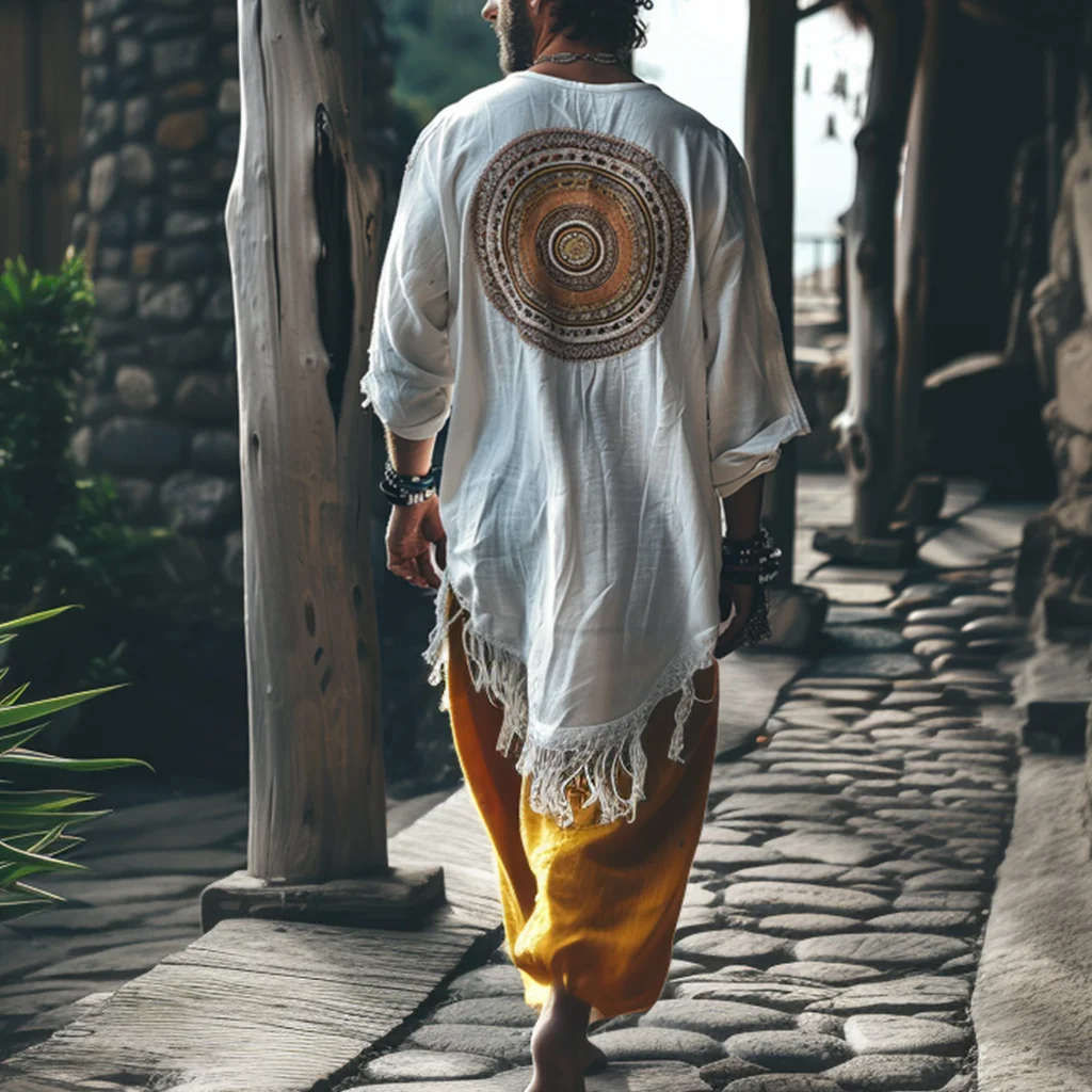 Men's Holiday Linen Bohemian Tribal Robe-inspireuse