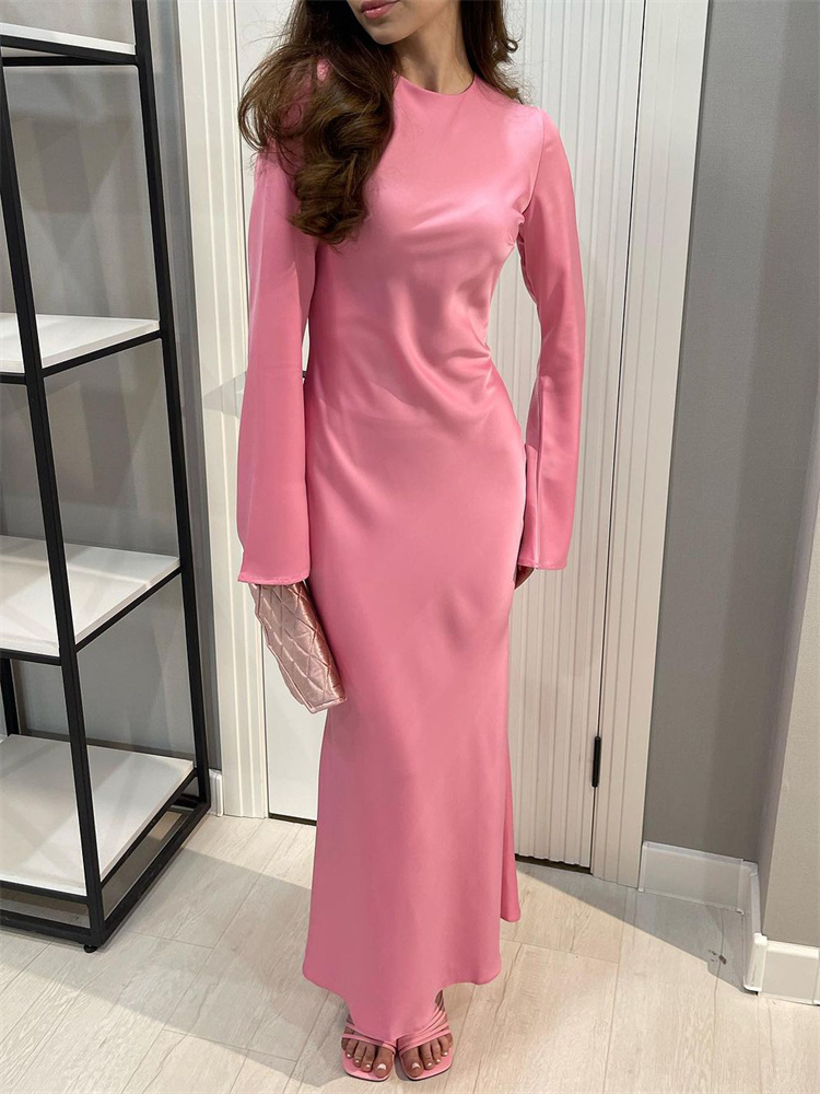 Ootddress Solid High Waist Fashion Maxi Dress For Women Long Sleeve Patchwork Slim Elegant Party Dress Autumn 2025 Female Long Dress